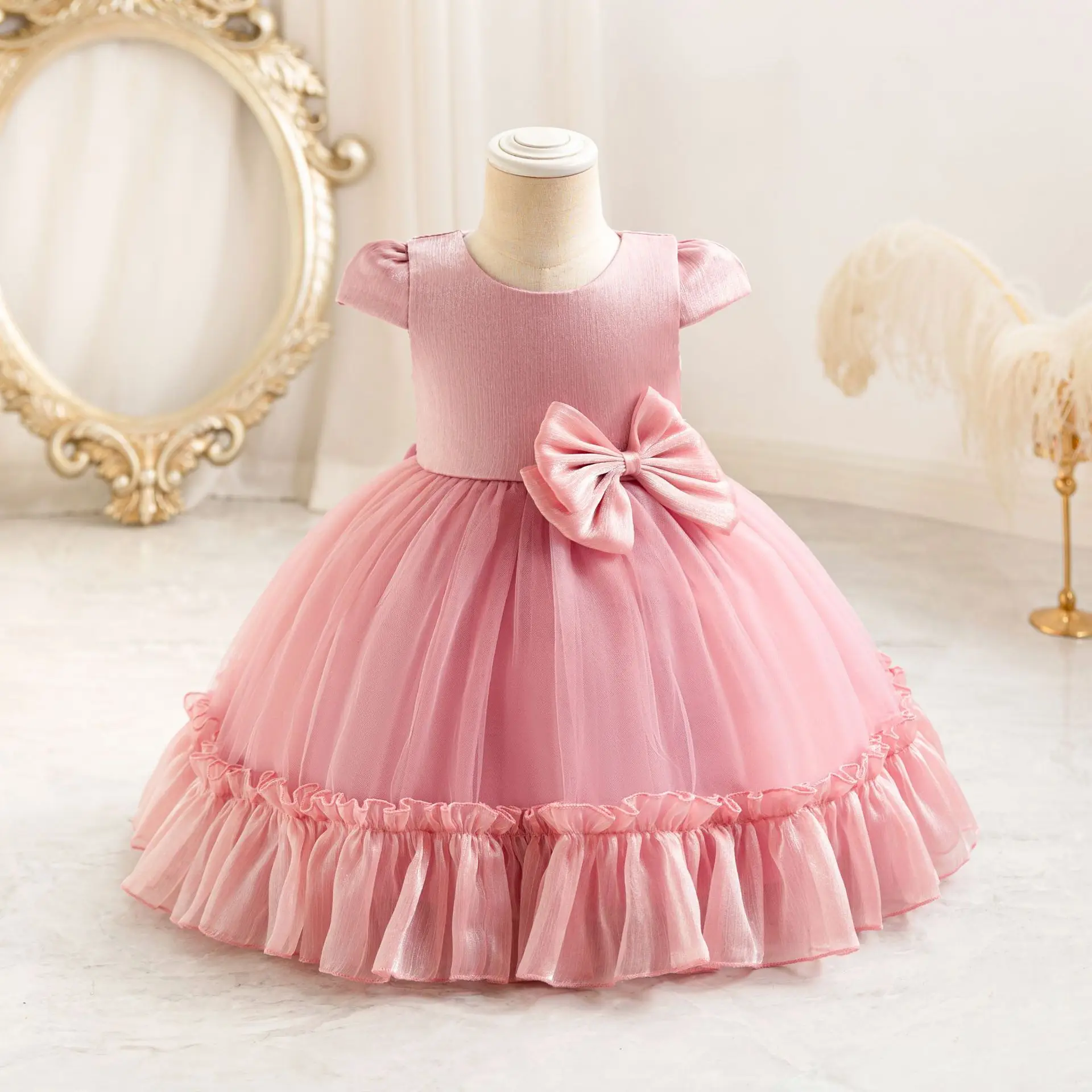 Children's Mesh Bow Tutu Dress Cream