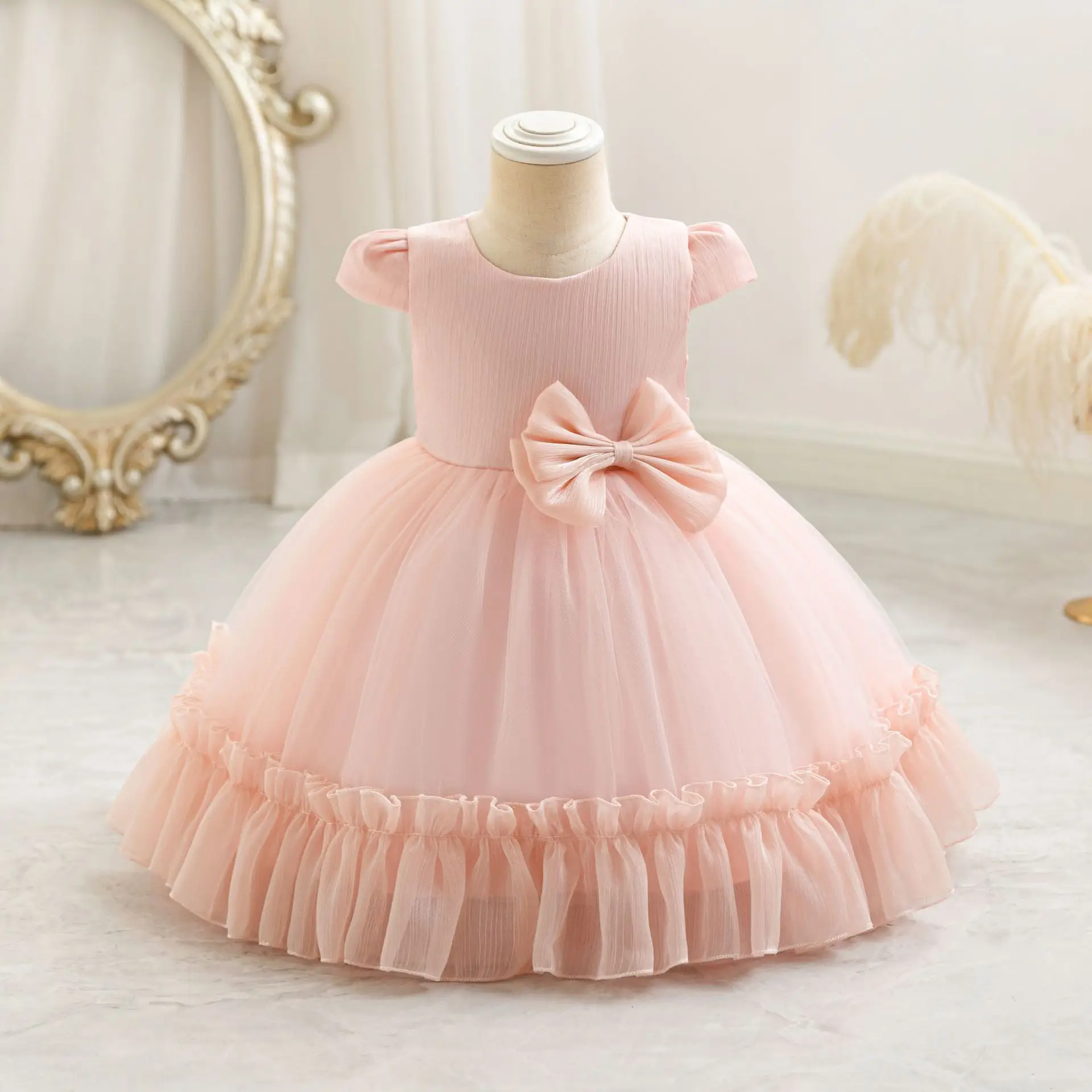 Children's Mesh Bow Tutu Dress Cream