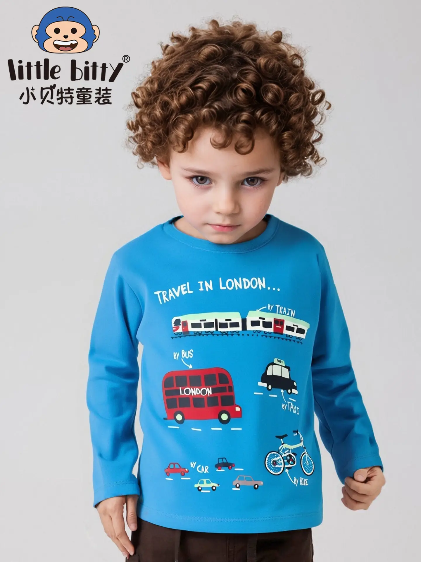 2025 Boys Cotton Long Sleeve T-Shirt Blue Travel London Print - Image 2
