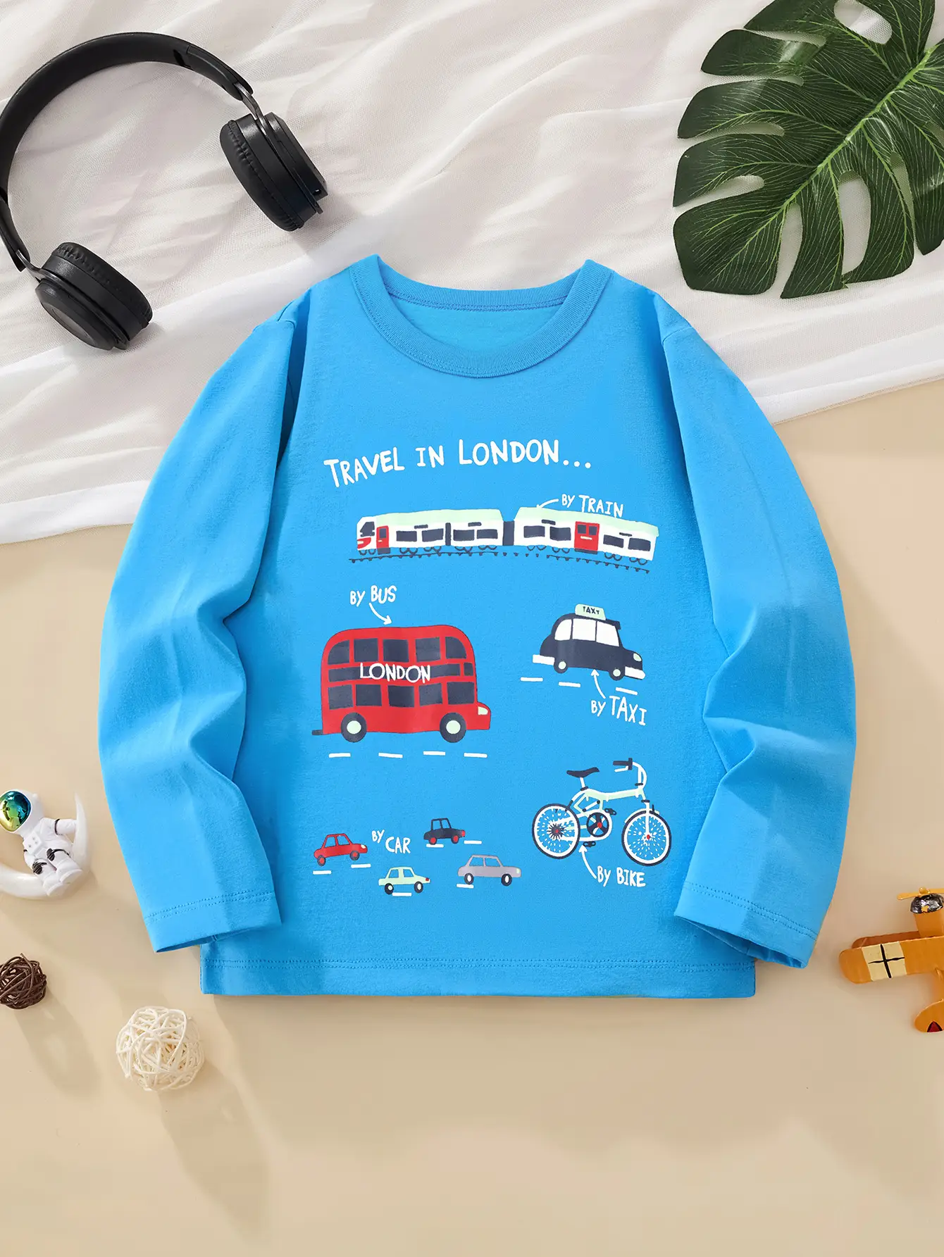 2025 Boys Cotton Long Sleeve T-Shirt Blue Travel London Print - Image 3