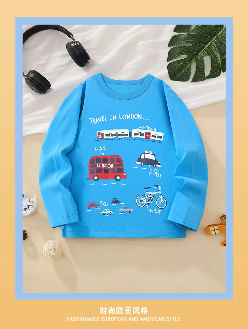 2025 Boys Cotton Long Sleeve T-Shirt Blue Travel London Print — feature 3