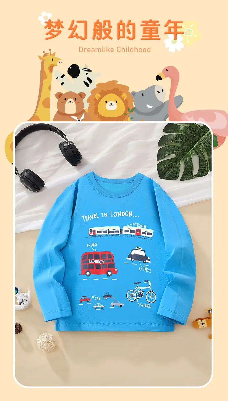 2025 Boys Cotton Long Sleeve T-Shirt Blue Travel London Print — feature 7