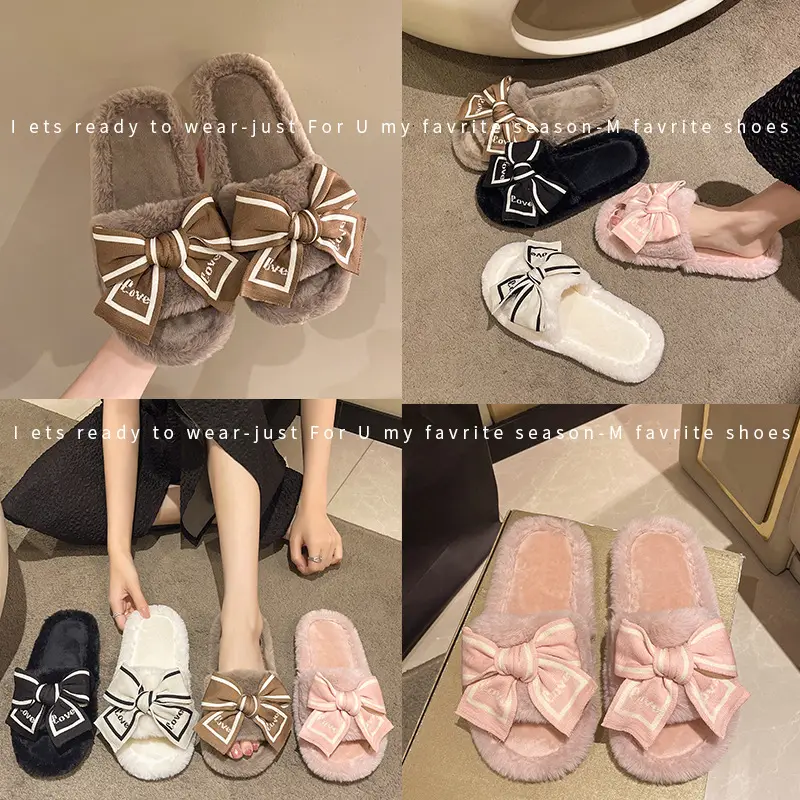 Cross-border foreign trade new LOVE bow Mao Mao slippers women's autumn and winter fashion home warm floor cotton slippers