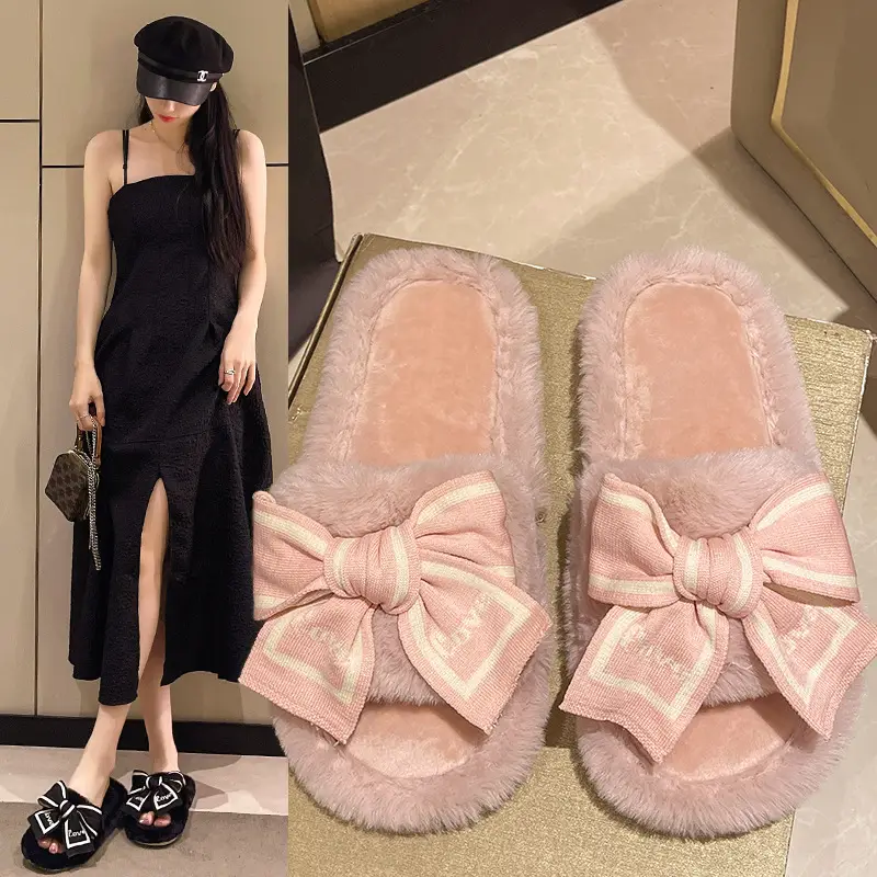 Cross-border foreign trade new LOVE bow Mao Mao slippers women's autumn and winter fashion home warm floor cotton slippers