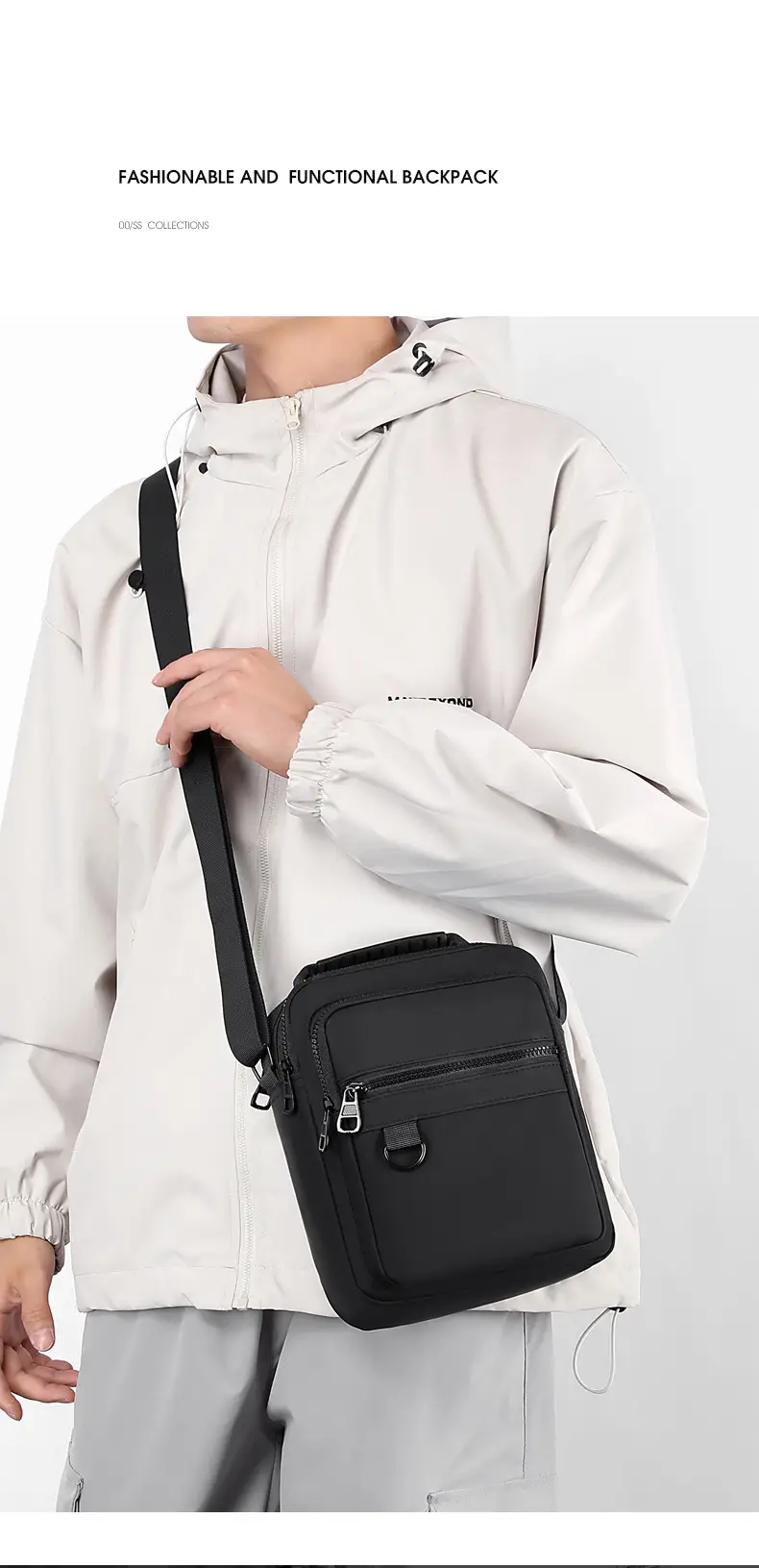 Men's Black Messenger Bag Office Travel Lightweight — feature 4
