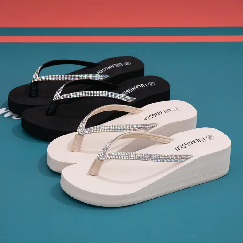 Summer Cross-border Internet Celebrous New Beach Colored Diamond High-end Sense Platform Thick Bottom Clip Flip-flops for Women - Image 6