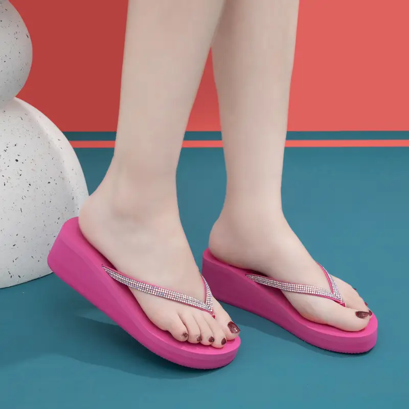 Summer Cross-border Internet Celebrous New Beach Colored Diamond High-end Sense Platform Thick Bottom Clip Flip-flops for Women - Image 7