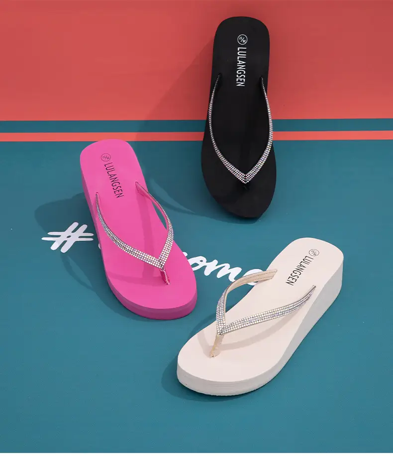 Summer Cross-border Internet Celebrous New Beach Colored Diamond High-end Sense Platform Thick Bottom Clip Flip-flops for Women — feature 10