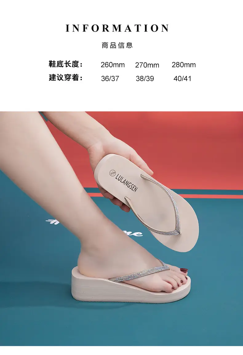 Summer Cross-border Internet Celebrous New Beach Colored Diamond High-end Sense Platform Thick Bottom Clip Flip-flops for Women — feature 11