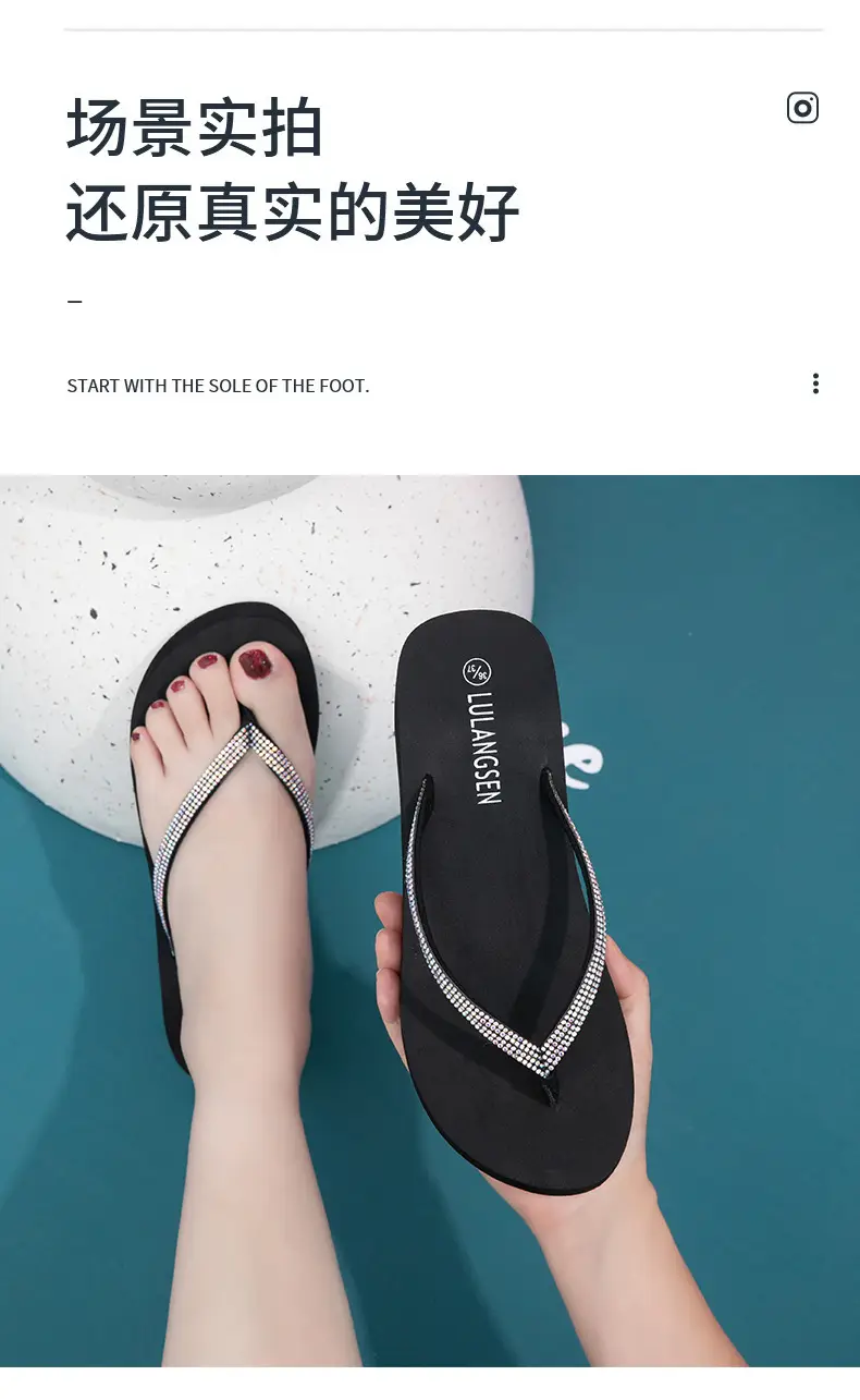 Summer Cross-border Internet Celebrous New Beach Colored Diamond High-end Sense Platform Thick Bottom Clip Flip-flops for Women — feature 12