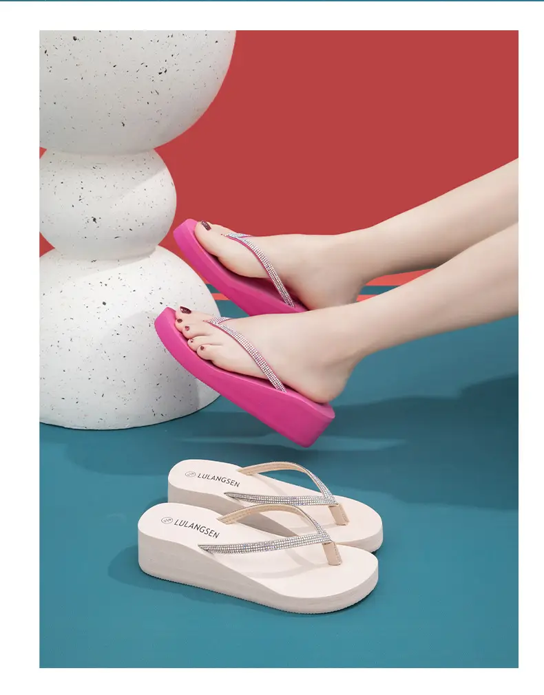 Summer Cross-border Internet Celebrous New Beach Colored Diamond High-end Sense Platform Thick Bottom Clip Flip-flops for Women — feature 14