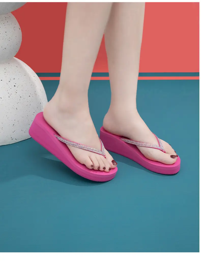 Summer Cross-border Internet Celebrous New Beach Colored Diamond High-end Sense Platform Thick Bottom Clip Flip-flops for Women — feature 15