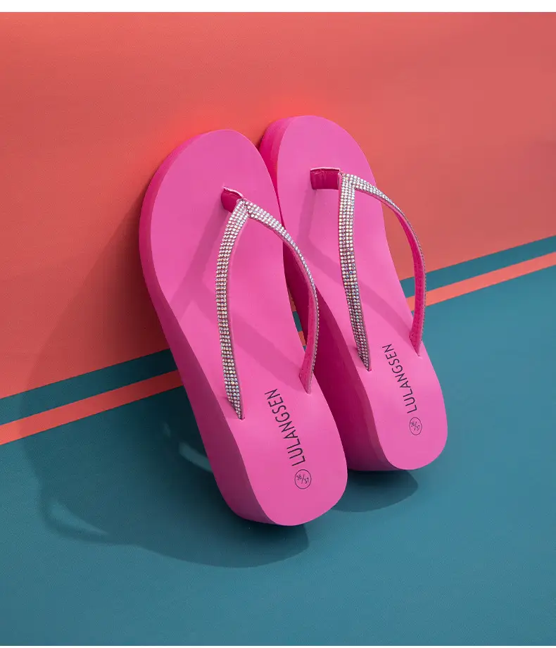 Summer Cross-border Internet Celebrous New Beach Colored Diamond High-end Sense Platform Thick Bottom Clip Flip-flops for Women — feature 16