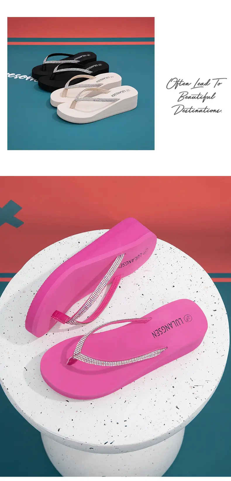Summer Cross-border Internet Celebrous New Beach Colored Diamond High-end Sense Platform Thick Bottom Clip Flip-flops for Women — feature 18