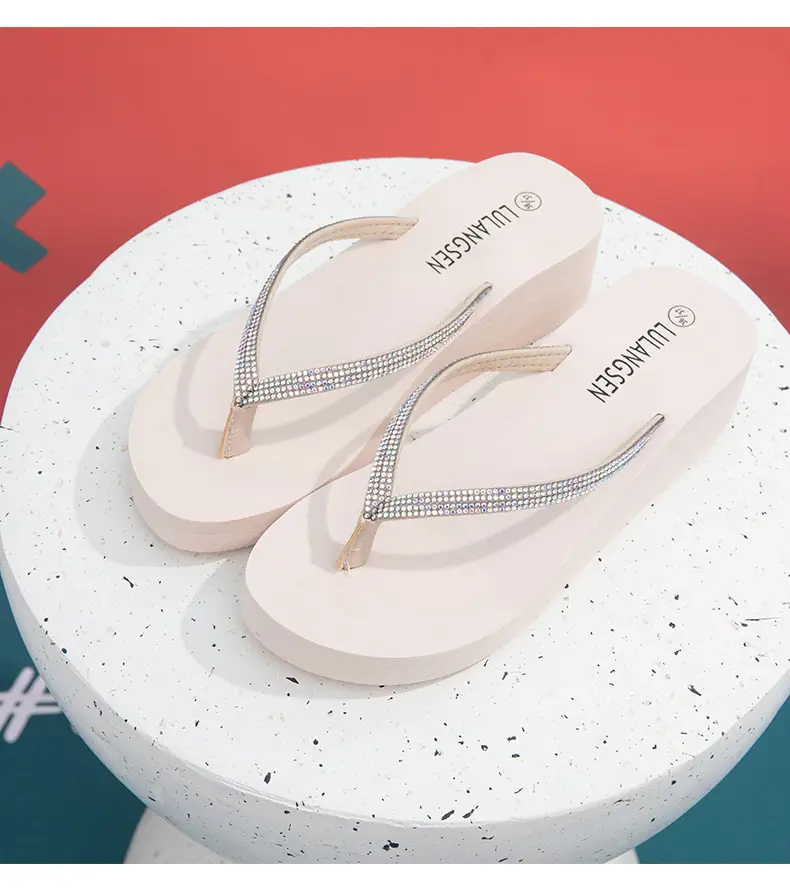 Summer Cross-border Internet Celebrous New Beach Colored Diamond High-end Sense Platform Thick Bottom Clip Flip-flops for Women — feature 19