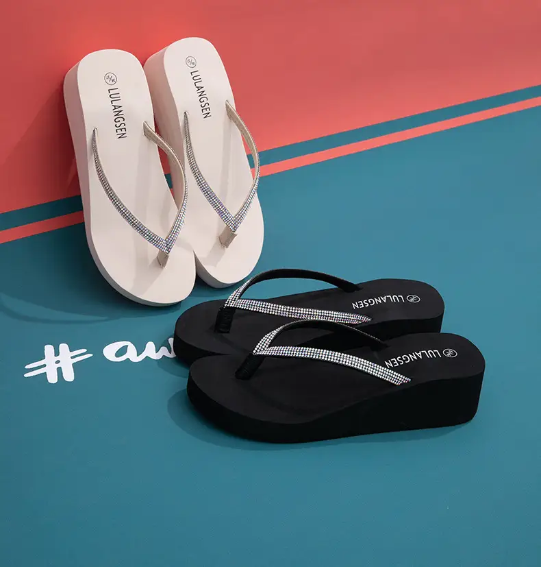 Summer Cross-border Internet Celebrous New Beach Colored Diamond High-end Sense Platform Thick Bottom Clip Flip-flops for Women — feature 2