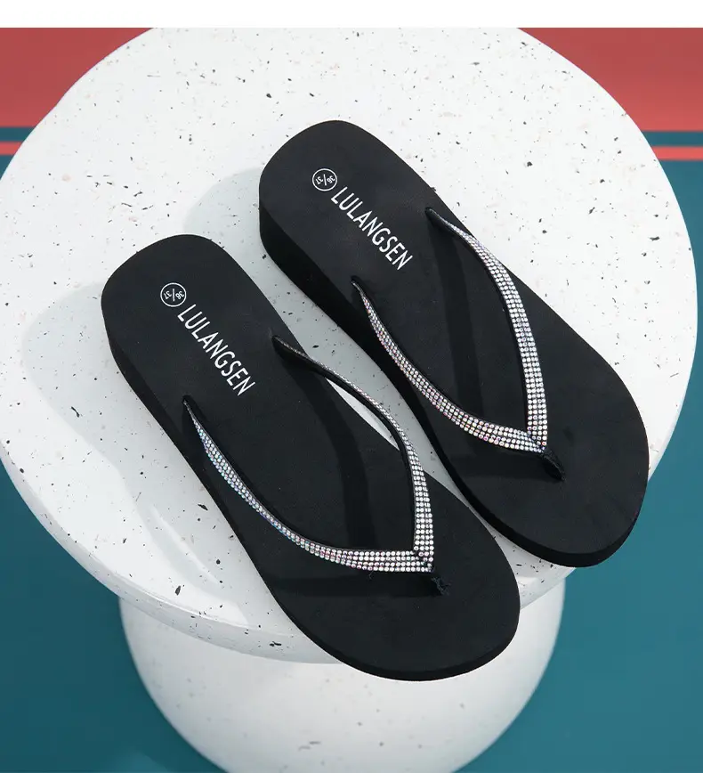 Summer Cross-border Internet Celebrous New Beach Colored Diamond High-end Sense Platform Thick Bottom Clip Flip-flops for Women — feature 20