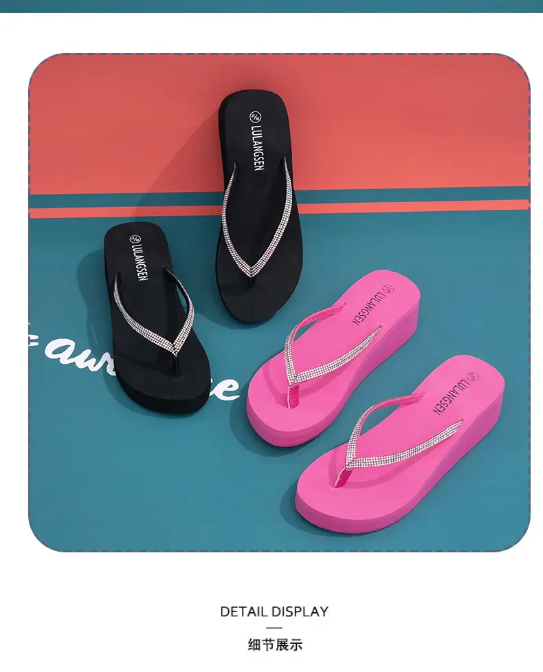 Summer Cross-border Internet Celebrous New Beach Colored Diamond High-end Sense Platform Thick Bottom Clip Flip-flops for Women — feature 3