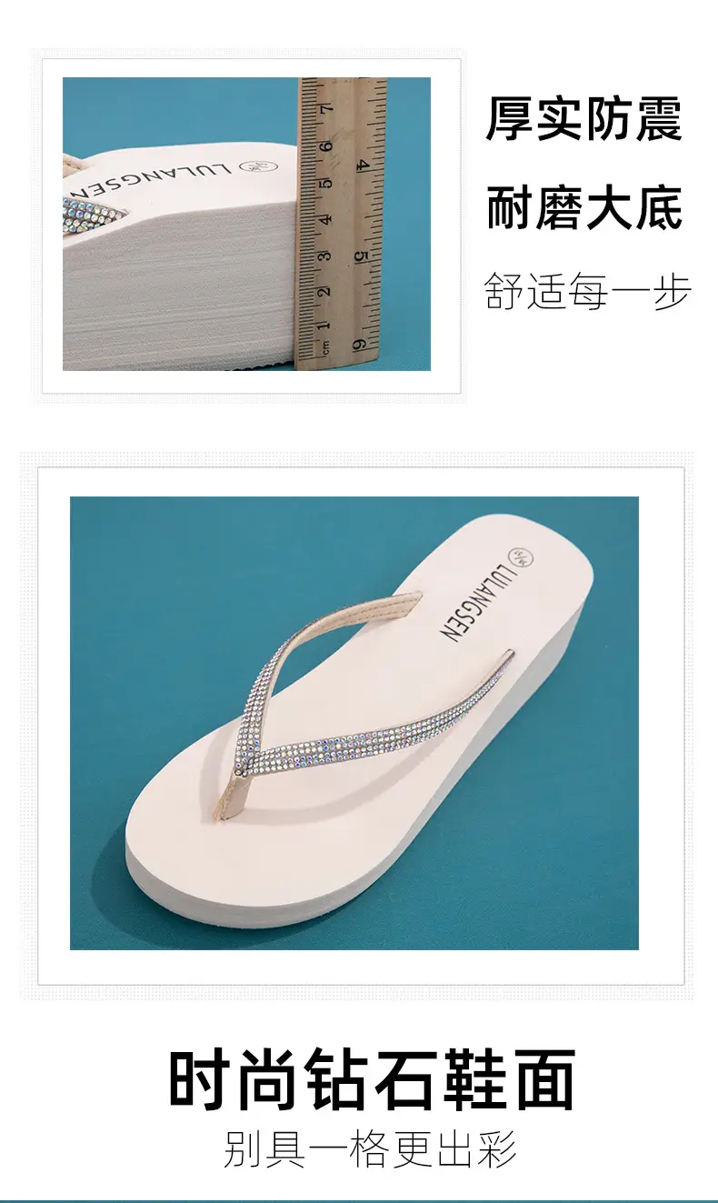 Summer Cross-border Internet Celebrous New Beach Colored Diamond High-end Sense Platform Thick Bottom Clip Flip-flops for Women — feature 4