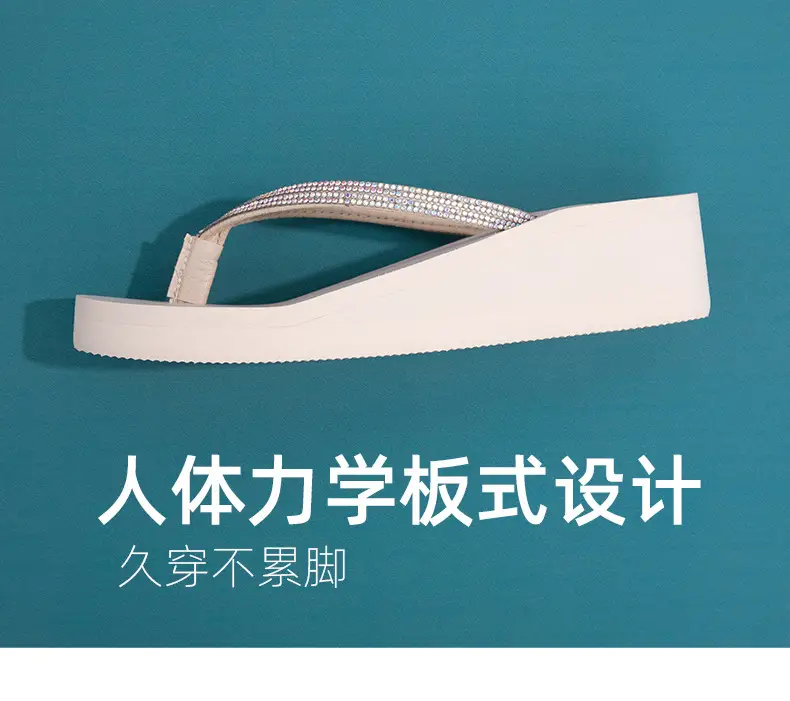 Summer Cross-border Internet Celebrous New Beach Colored Diamond High-end Sense Platform Thick Bottom Clip Flip-flops for Women — feature 5