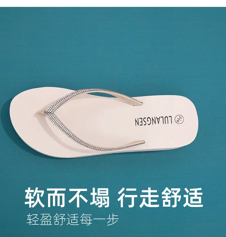 Summer Cross-border Internet Celebrous New Beach Colored Diamond High-end Sense Platform Thick Bottom Clip Flip-flops for Women — feature 6