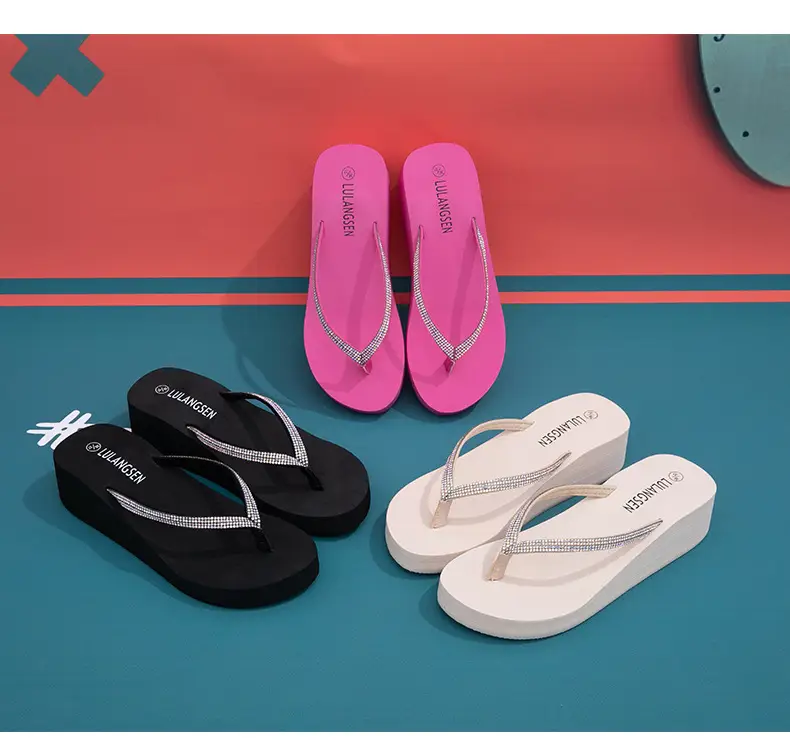 Summer Cross-border Internet Celebrous New Beach Colored Diamond High-end Sense Platform Thick Bottom Clip Flip-flops for Women — feature 8