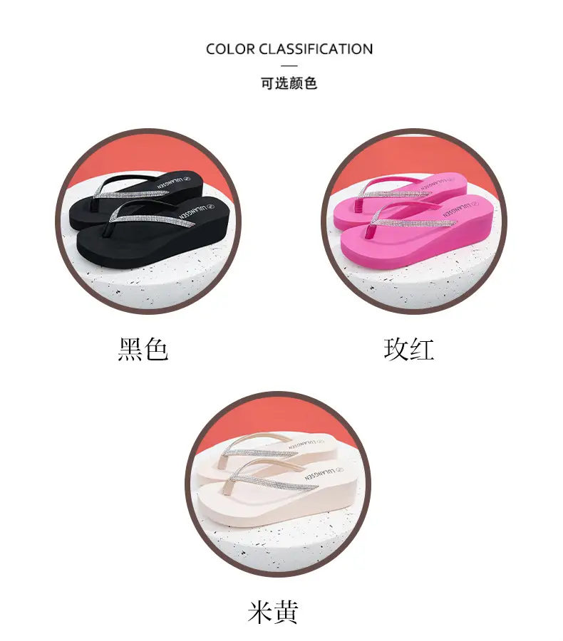 Summer Cross-border Internet Celebrous New Beach Colored Diamond High-end Sense Platform Thick Bottom Clip Flip-flops for Women — feature 9