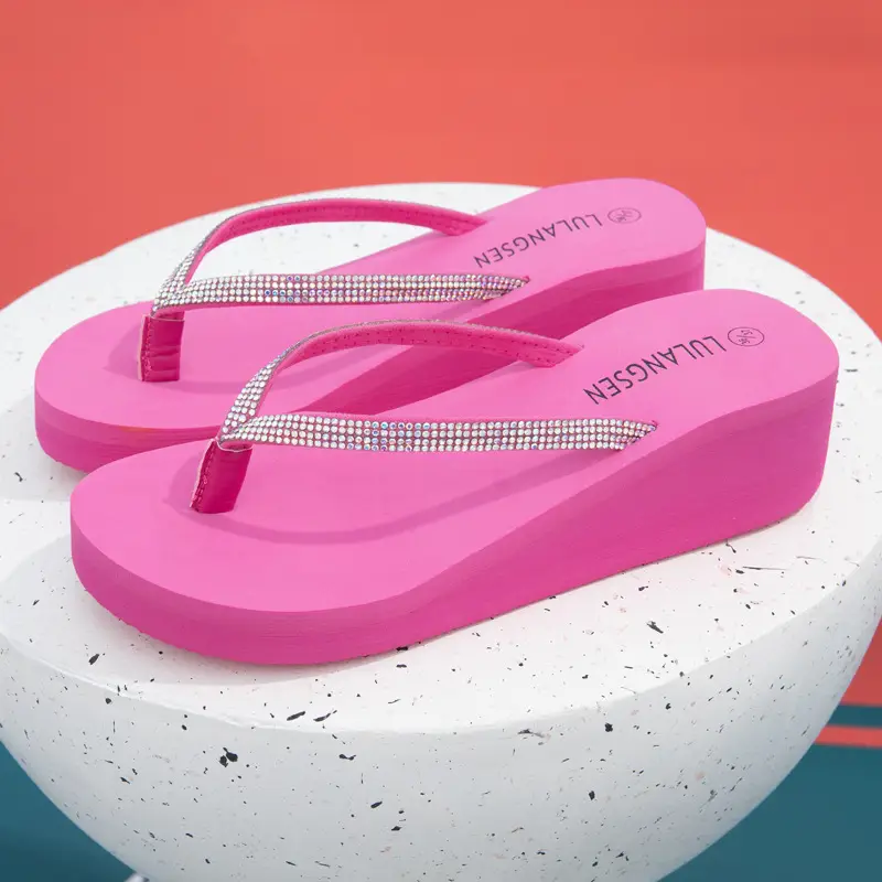 Summer Cross-border Internet Celebrous New Beach Colored Diamond High-end Sense Platform Thick Bottom Clip Flip-flops for Women - Image 2
