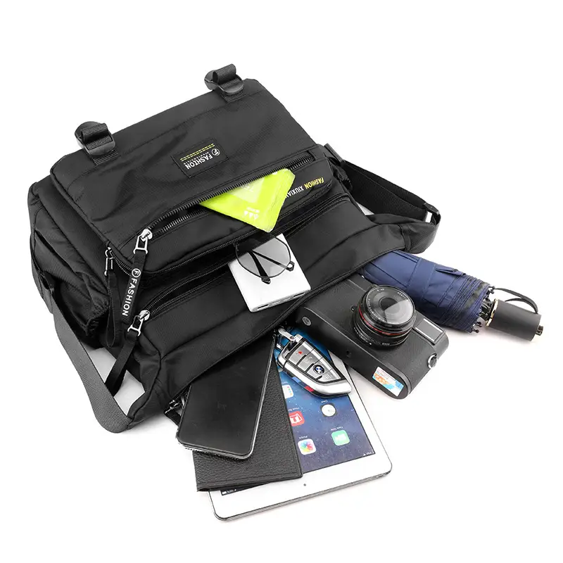 Men's Waterproof Oxford Crossbody Bag Black Large Capacity - Image 6
