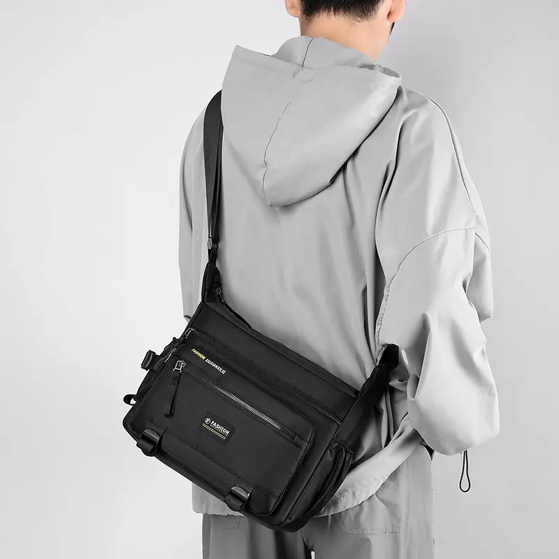 Men's Waterproof Oxford Crossbody Bag Black Large Capacity - Image 7