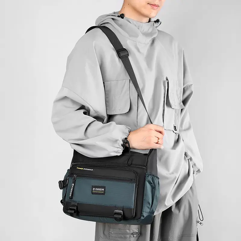 Men's Waterproof Oxford Crossbody Bag Black Large Capacity - Image 8