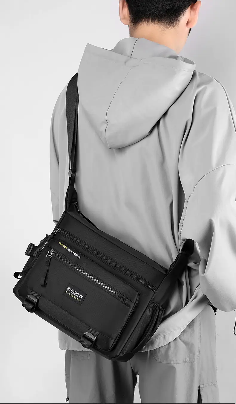 Men's Waterproof Oxford Crossbody Bag Black Large Capacity — feature 11