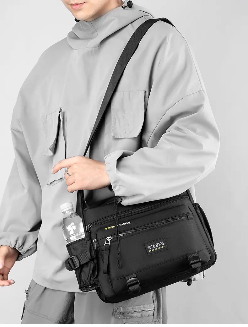 Men's Waterproof Oxford Crossbody Bag Black Large Capacity — feature 15