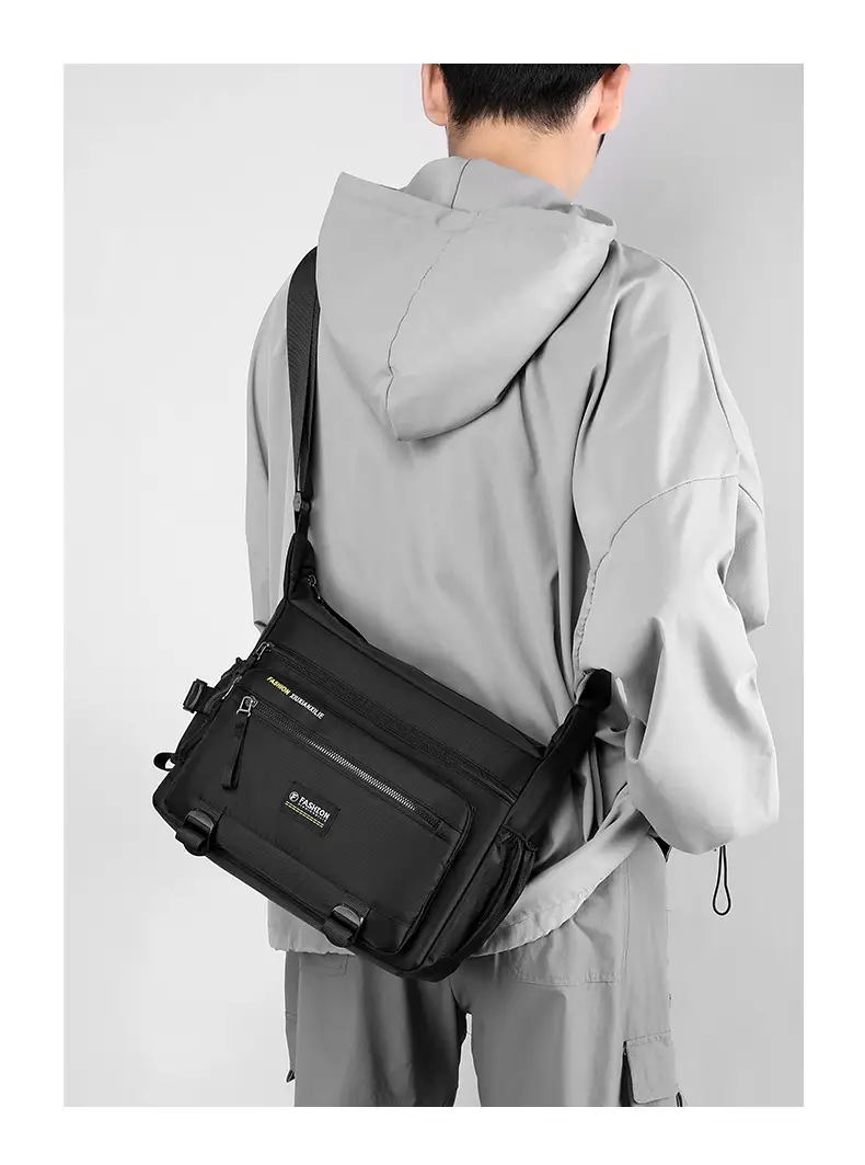 Men's Waterproof Oxford Crossbody Bag Black Large Capacity — feature 16