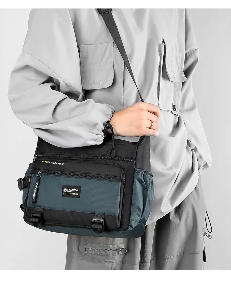Men's Waterproof Oxford Crossbody Bag Black Large Capacity — feature 17