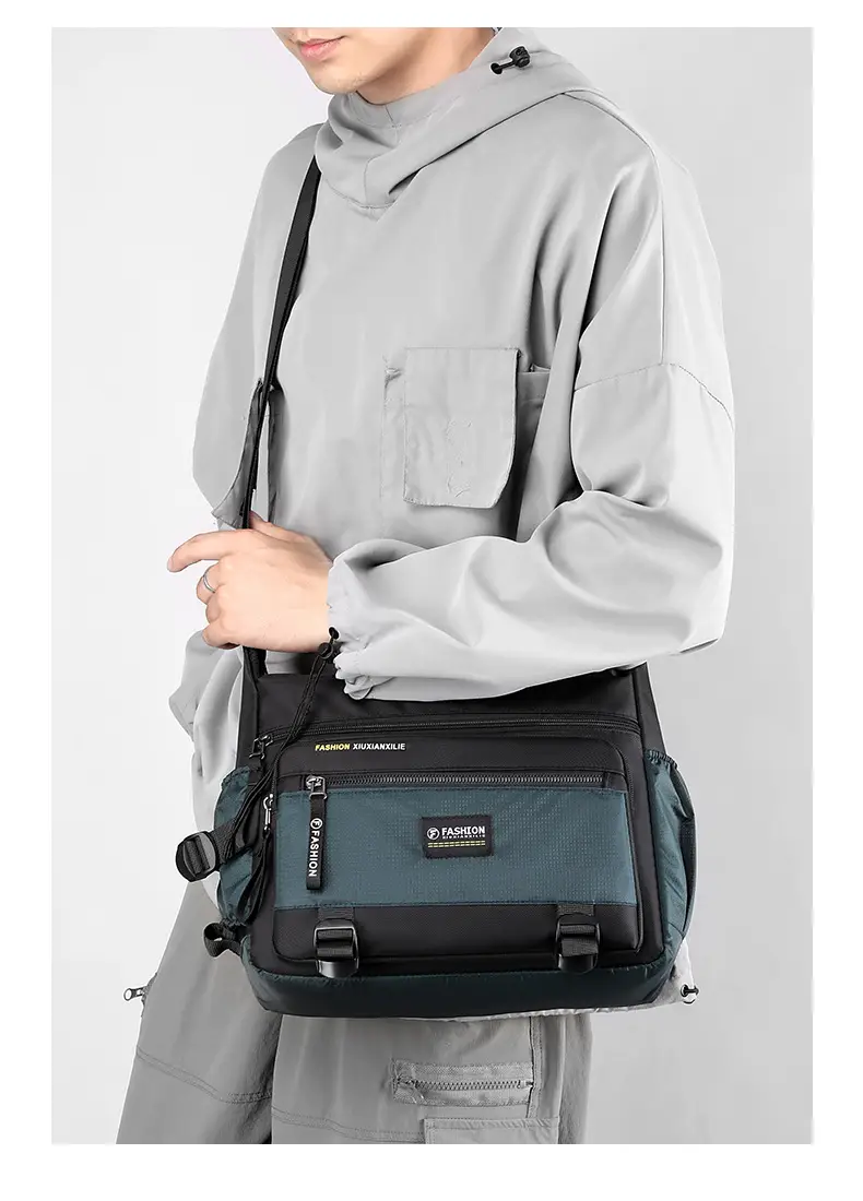 Men's Waterproof Oxford Crossbody Bag Black Large Capacity — feature 18