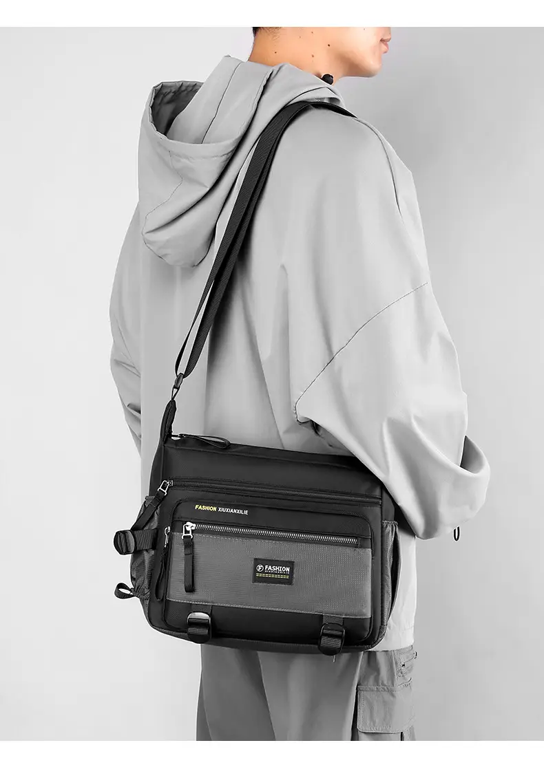 Men's Waterproof Oxford Crossbody Bag Black Large Capacity — feature 19