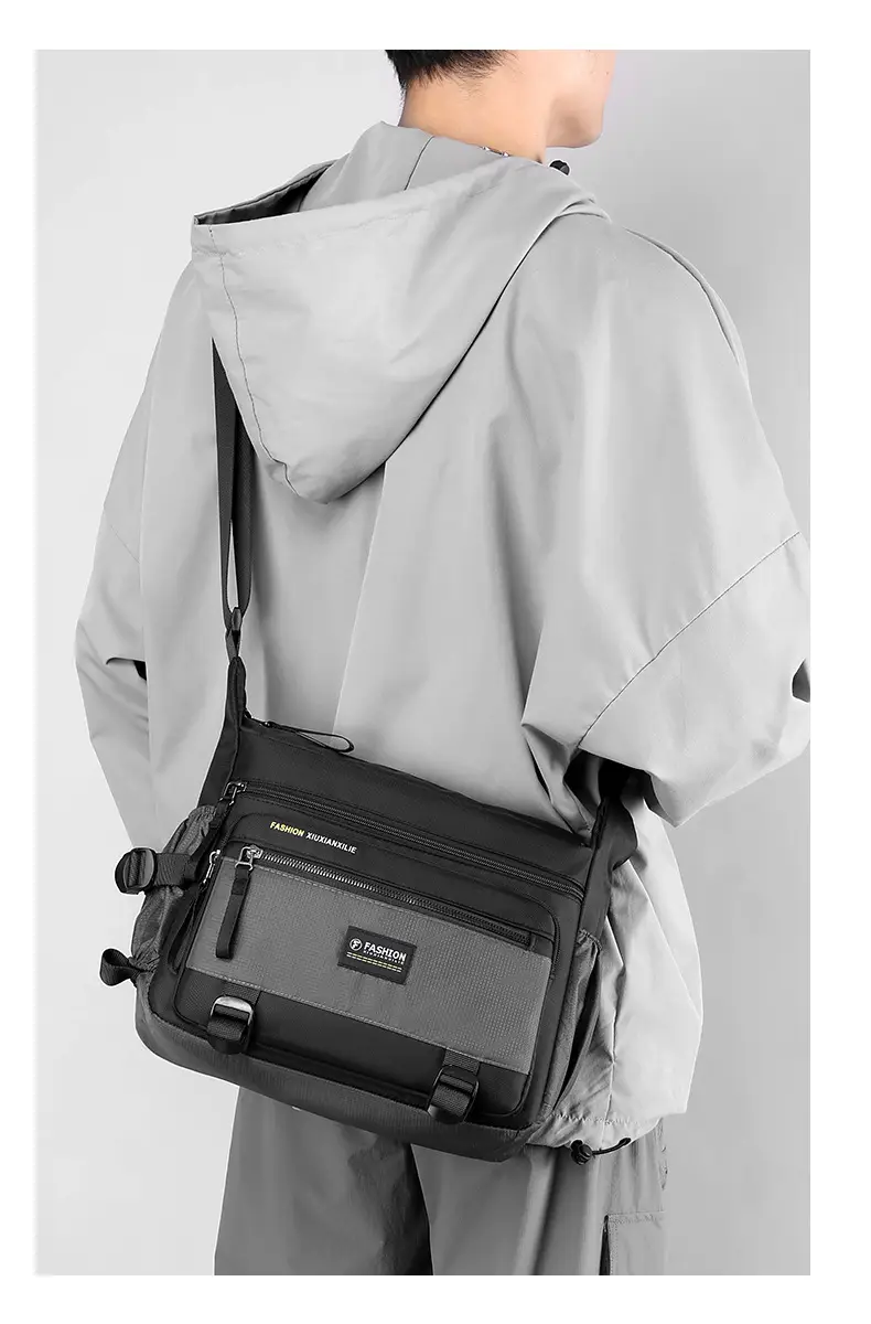 Men's Waterproof Oxford Crossbody Bag Black Large Capacity — feature 20