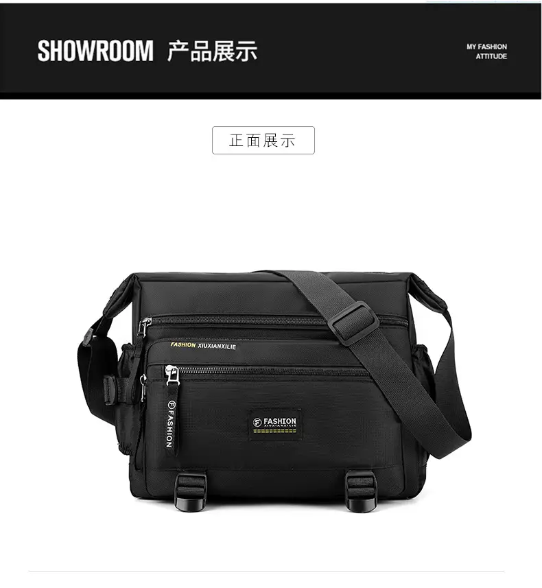 Men's Waterproof Oxford Crossbody Bag Black Large Capacity — feature 21