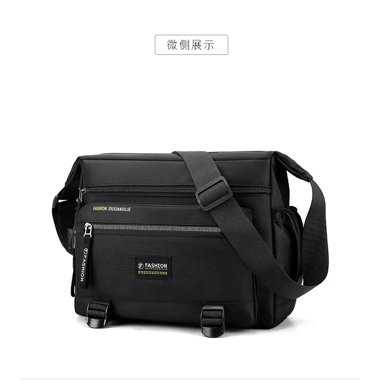 Men's Waterproof Oxford Crossbody Bag Black Large Capacity — feature 22