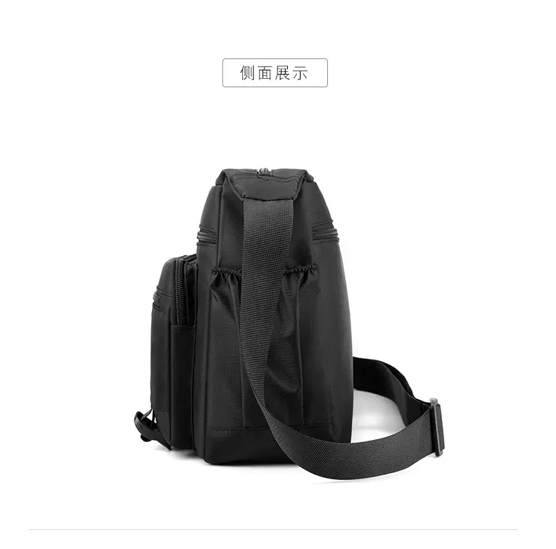 Men's Waterproof Oxford Crossbody Bag Black Large Capacity — feature 23