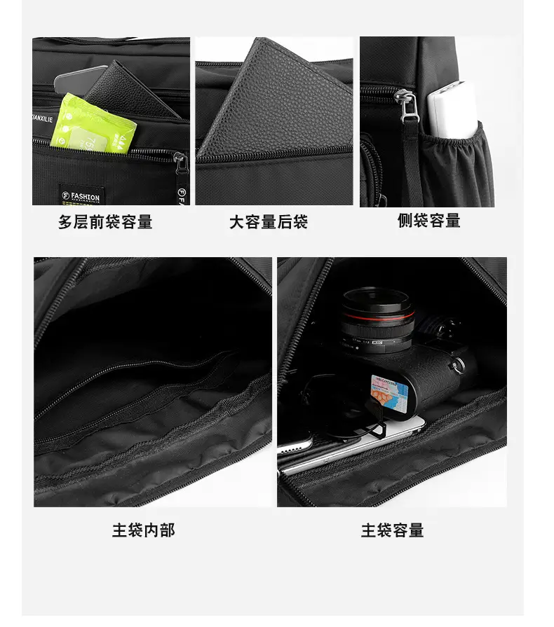 Men's Waterproof Oxford Crossbody Bag Black Large Capacity — feature 6