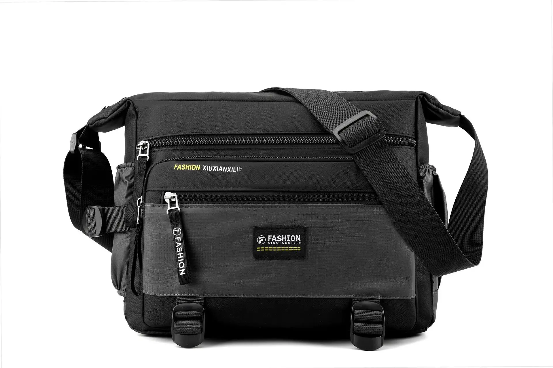 Men's Waterproof Oxford Crossbody Bag Black Large Capacity - Image 3
