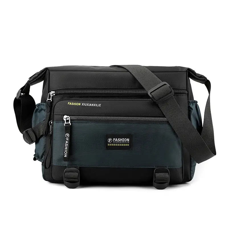 Men's Waterproof Oxford Crossbody Bag Black Large Capacity - Image 4