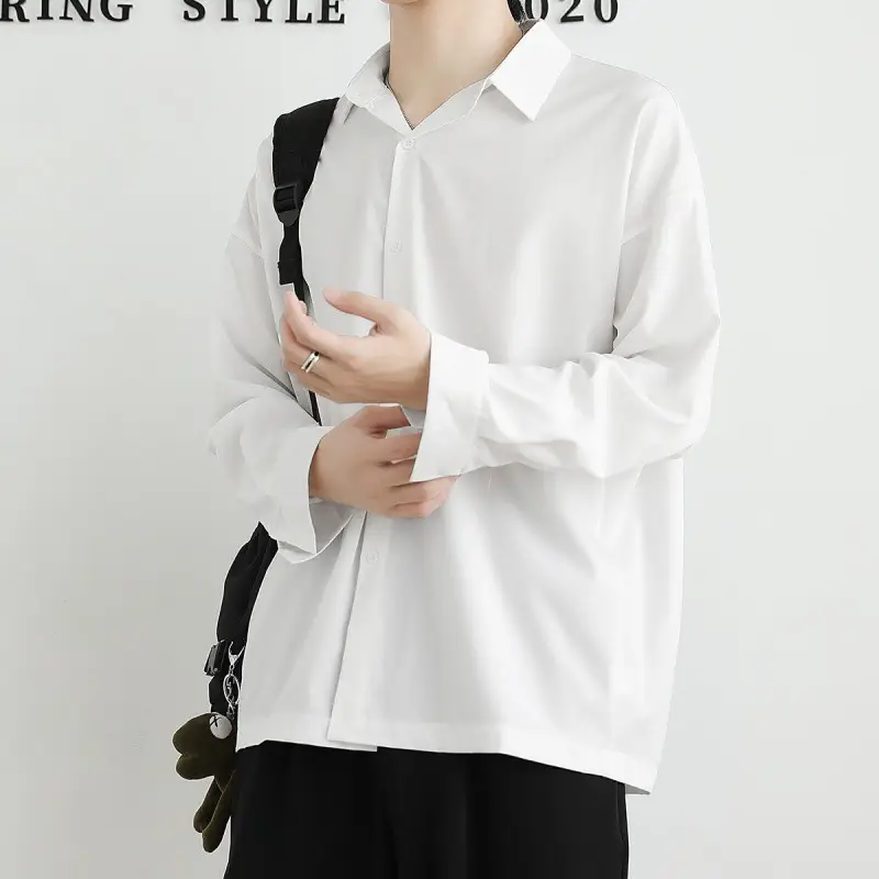 Men's Grey Button-Down Shirt Long Sleeve Slim Fit - Image 5