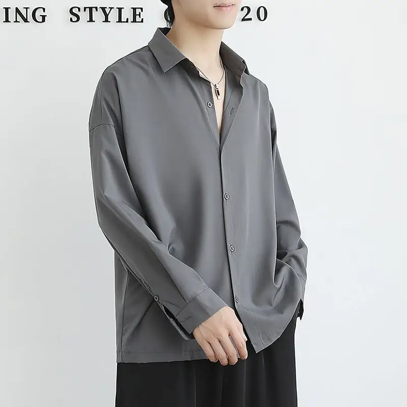 Men's Grey Button-Down Shirt Long Sleeve Slim Fit - Image 7