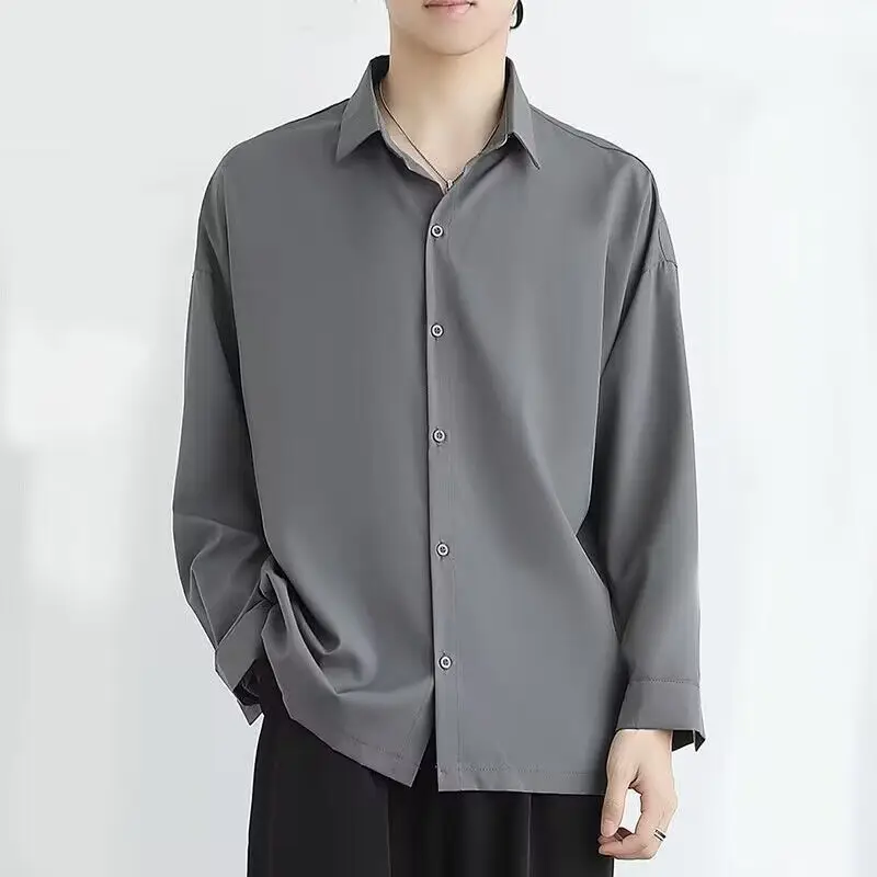 Men's Grey Button-Down Shirt Long Sleeve Slim Fit - Image 3