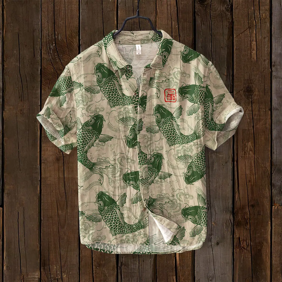 Slub Printed Short Sleeve Collar Shirt Red White — feature 3