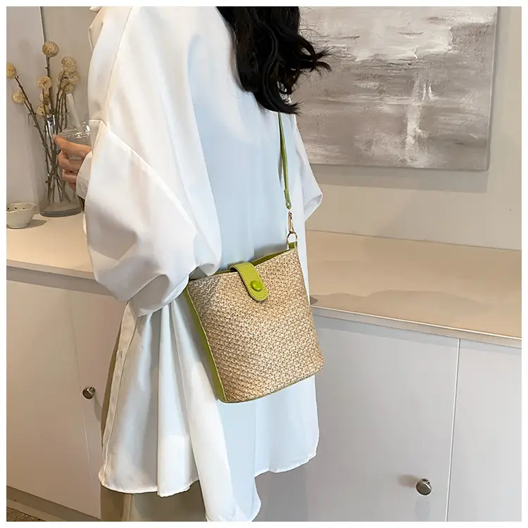 New Summer Woven Bucket Bag Large Capacity Beige — feature 13