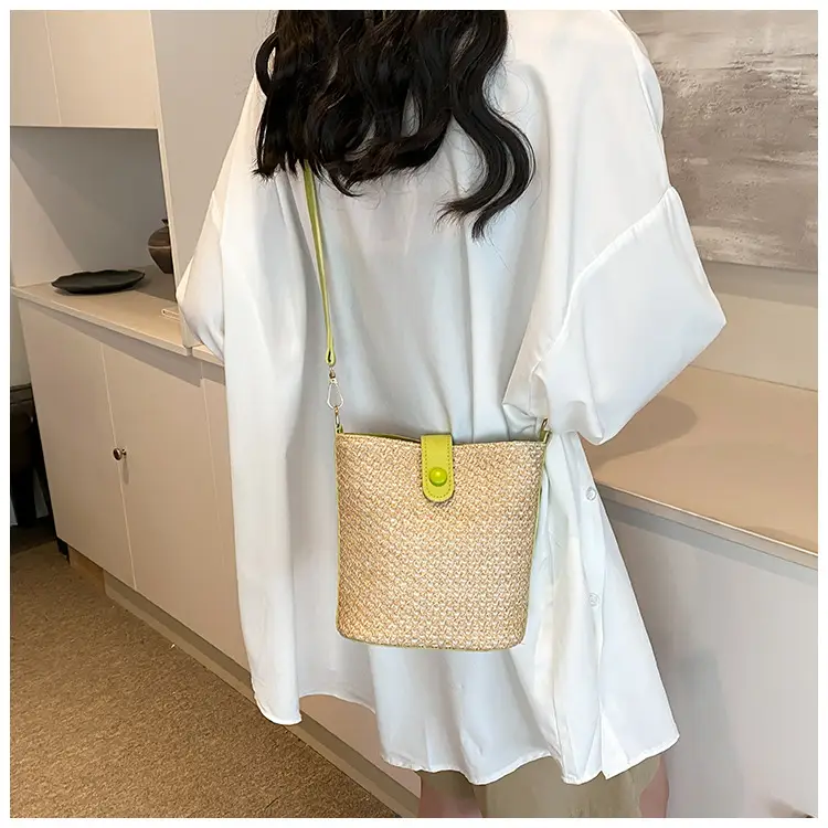 New Summer Woven Bucket Bag Large Capacity Beige — feature 14